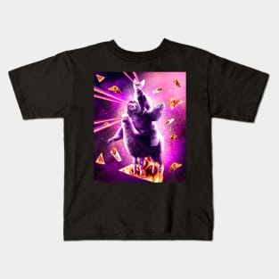 Laser Eyes Space Cat Riding Sloth, Llama - Rainbow Kids T-Shirt